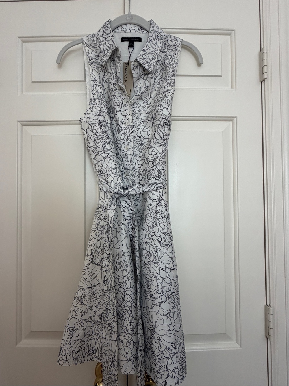 Banana Republic White Sleeveless Floral Tie-Waist Midi Dress